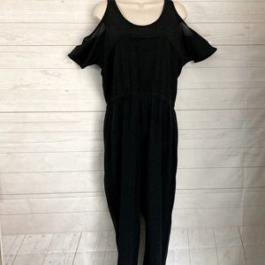 Club Monaco Size 0 Black Cold Shoulder Jumpsuit 100% Silk Bottoms